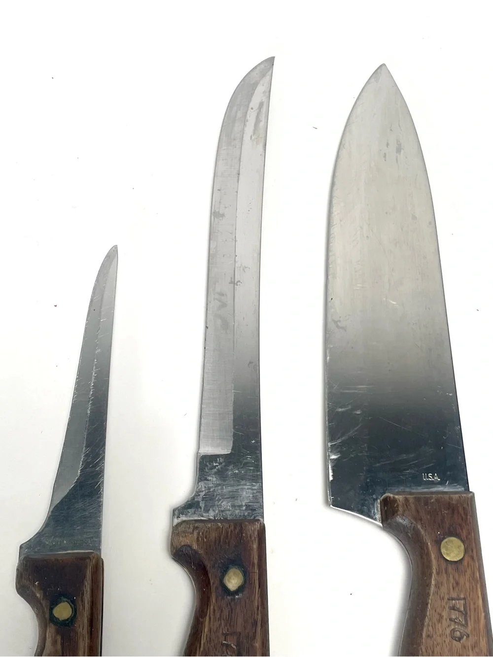 Vintage 1776 The All Americans Knife Set 3 Pc USA Chef Slicing Paring Walnut